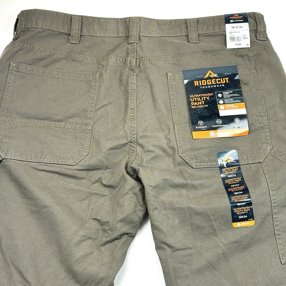 Ridgecut UltraTough Canvas Utility Pants 38x34 Relaxed Fit NWT Work Olive Green